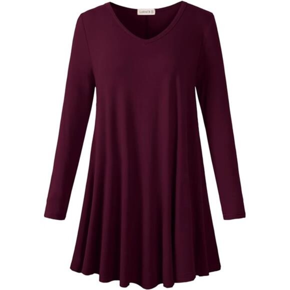 Plus S  ze Long Sleeve Tunic Top - V Neck Loose Fit Blouse for Women - Picture 1 of 5